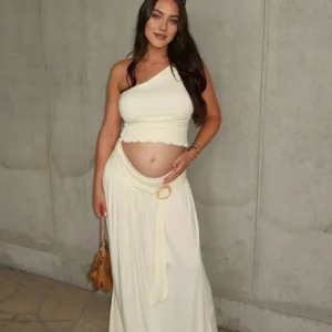 one shoulder maternity ruched two piece set