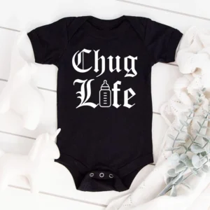 chug life funny milk bottle printed newborn baby bodysuit